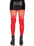 Opaque Flame Tights With Fishnet Top - One Size - Red