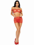 "3 Pc Seamless Heart Net Off the Shoulder - One Size - Red LA-86138REDOS"