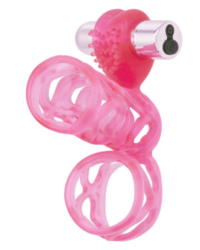 "Lovers Cage Stretchy Cock Cage Comfortable Scrotum Cage Pink Rechargeable SE1628043"