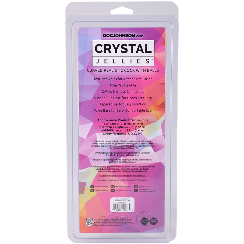 Crystal Jellies - Curved Realistic Cock With Balls - 7 Inch Clear