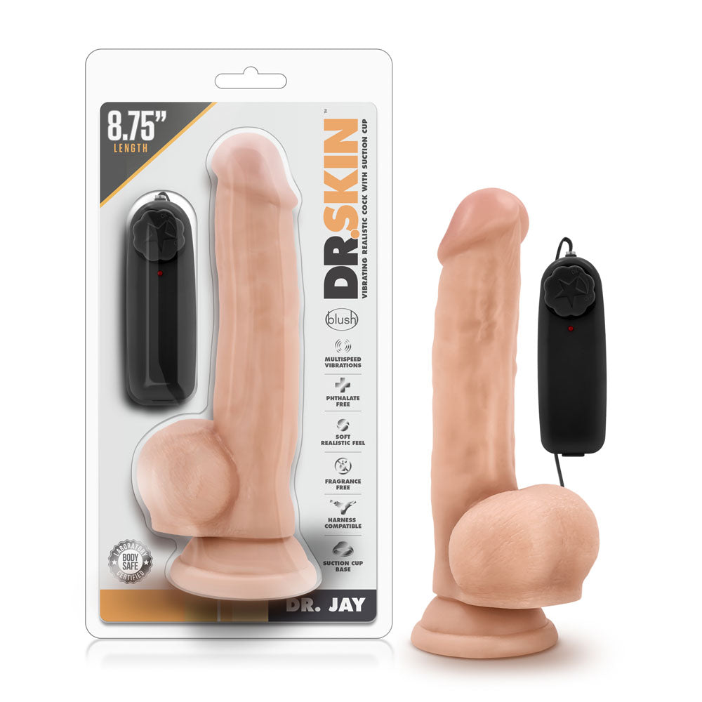 "Dr. Skin - Dr. Jay - 8.75 Inch Vibrating Cock With Suction Cup - Vanilla BL-13713"