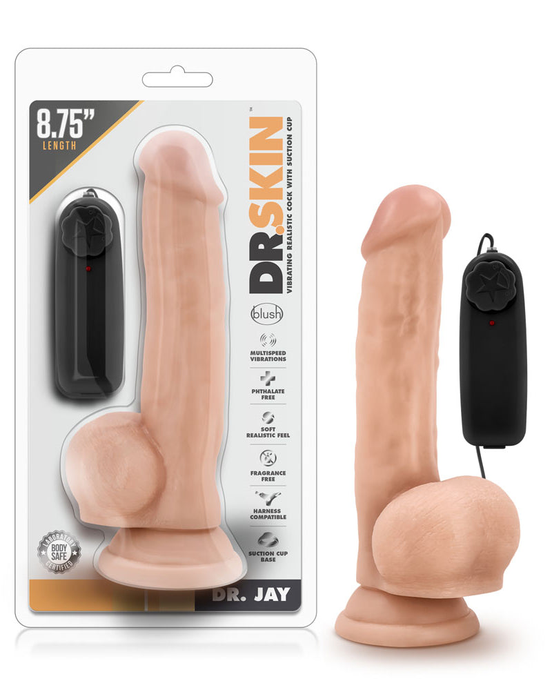 "Dr. Skin - Dr. Jay - 8.75 Inch Vibrating Cock With Suction Cup - Vanilla BL-13713"