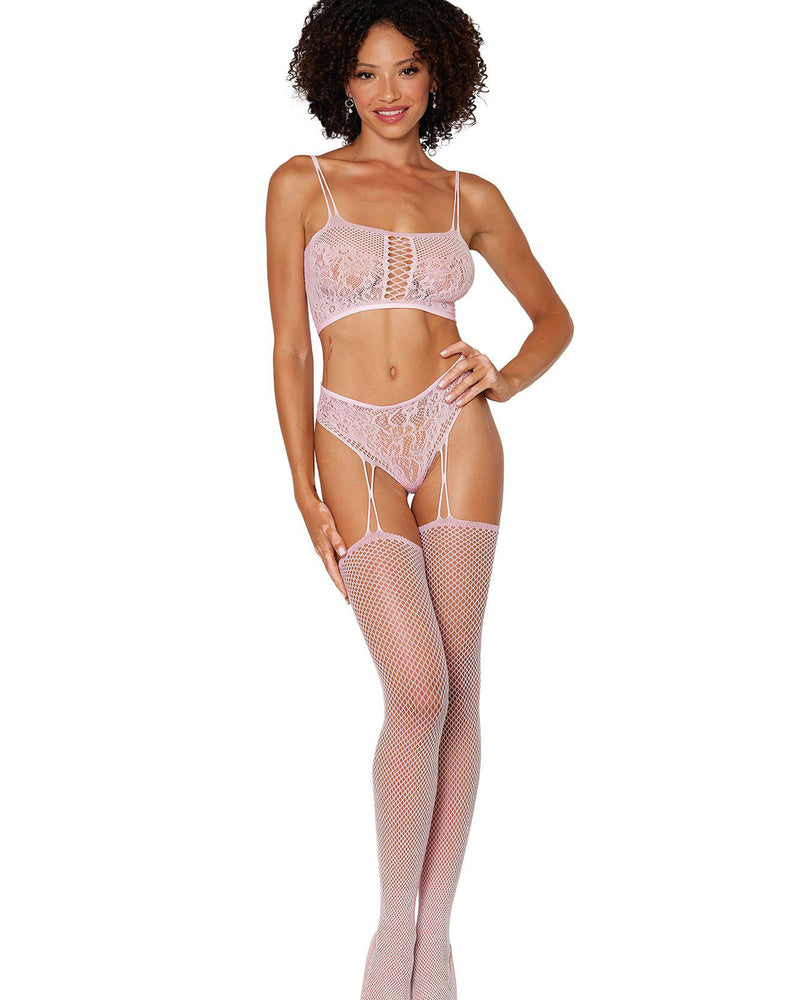 Bralette y Liguero - Talla Única - Rosa