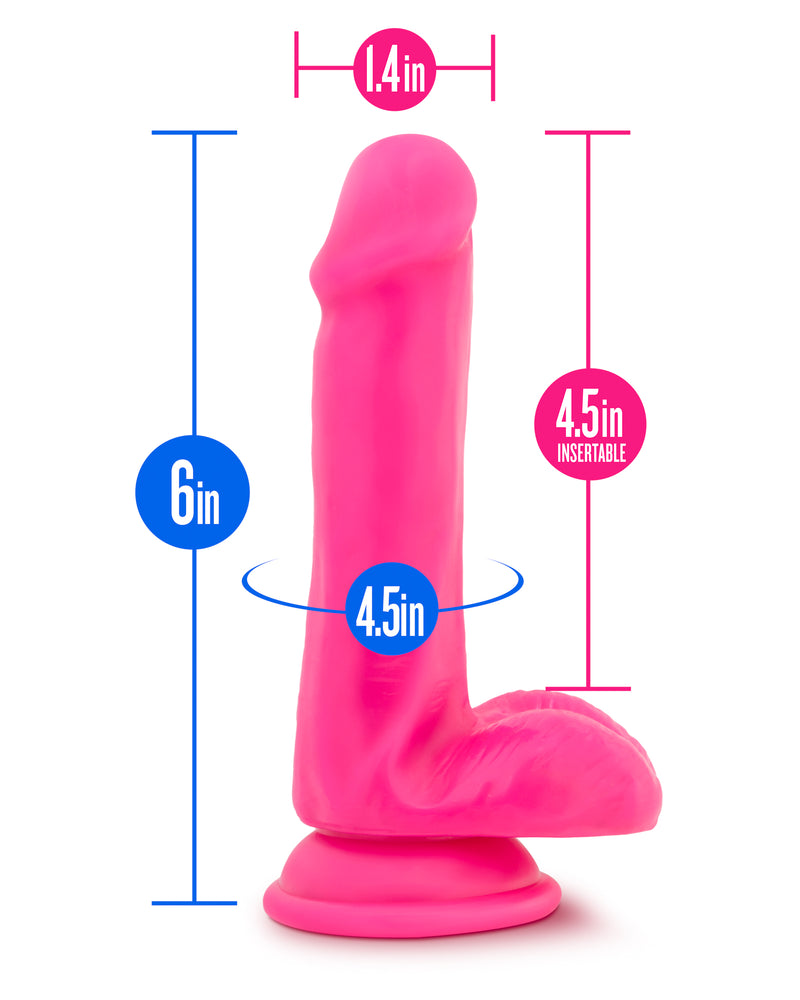 Neo - 6 Inch Dual Density Cock with Balls - Neon Pink