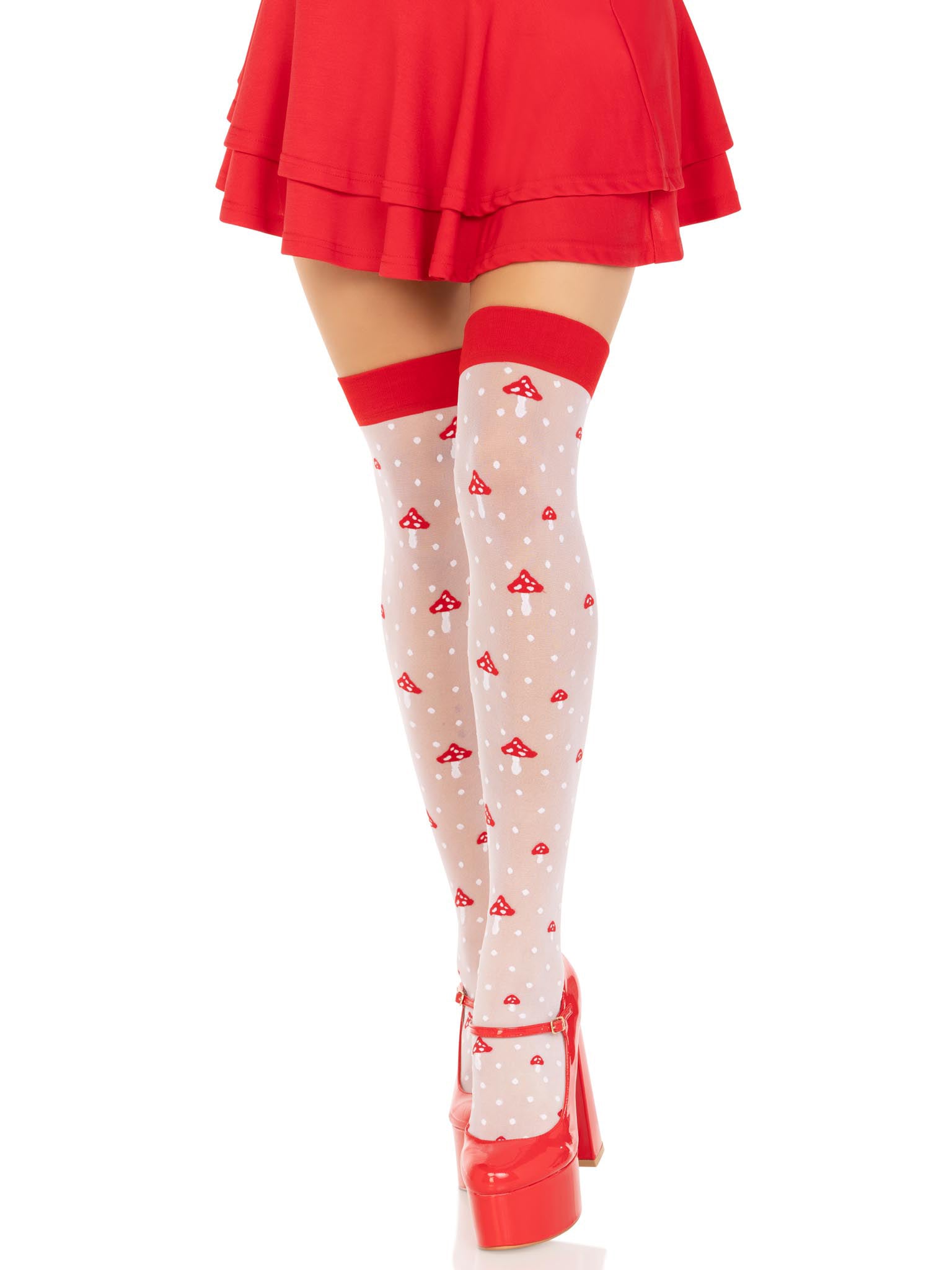 "Polka Dot Mushroom Thigh High - One Size - White/red LA-6217WHRDOS"