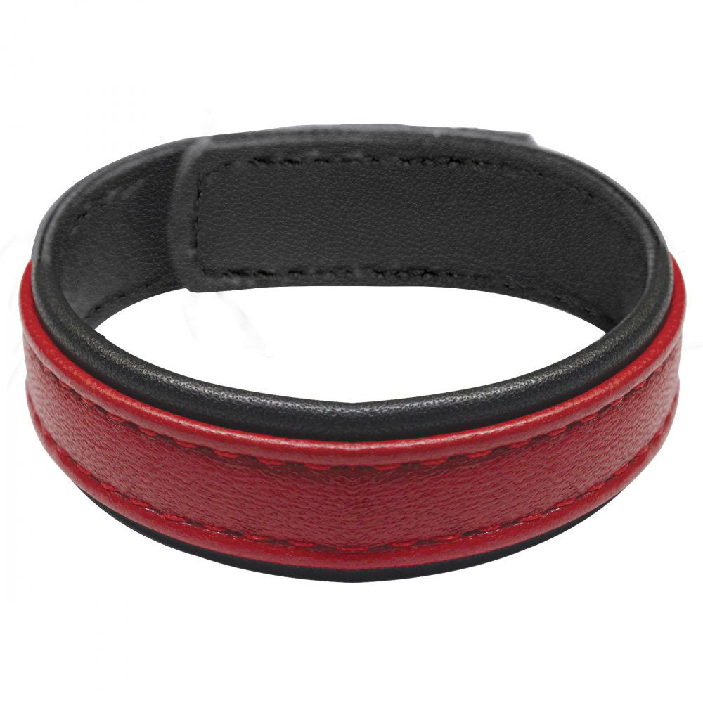 Leather and Velcro Cock Ring - Red