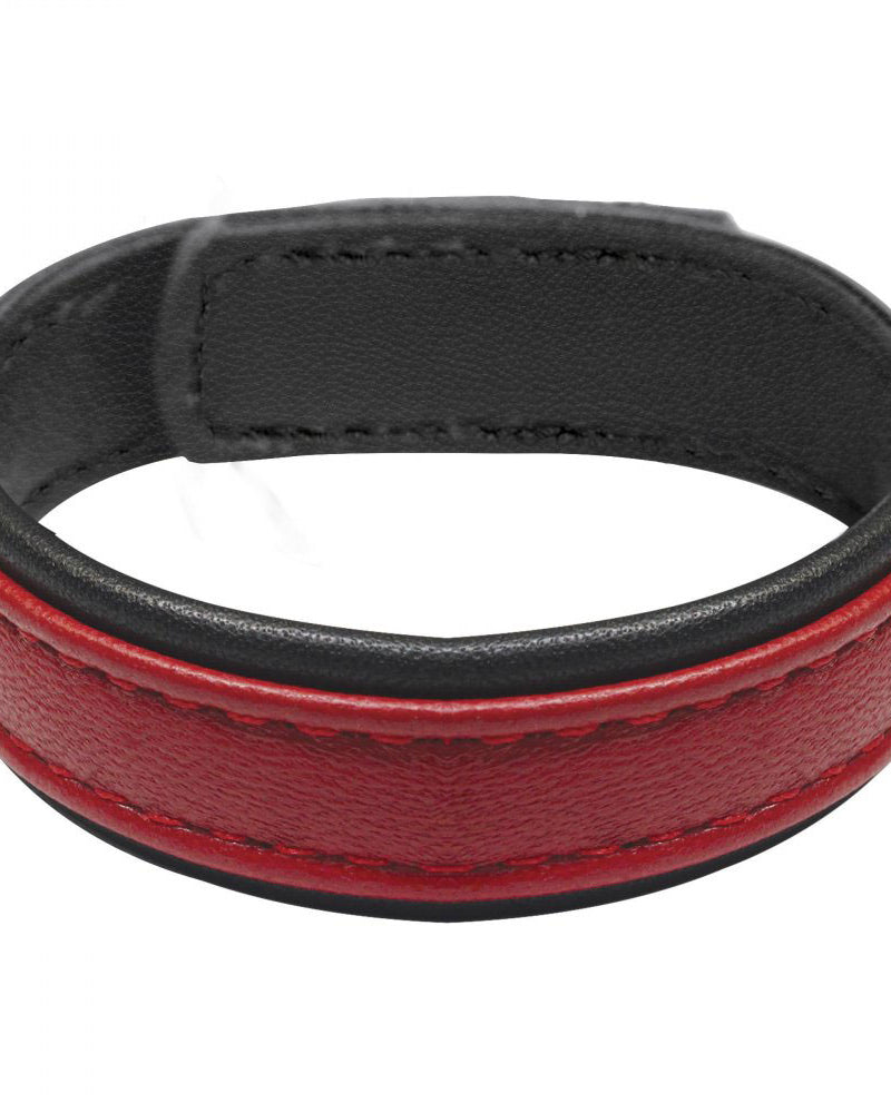 Leather and Velcro Cock Ring - Red