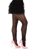 Sweetheart Striped Net Tights With Keyhole and Mini Bow Detail - One Size - Black