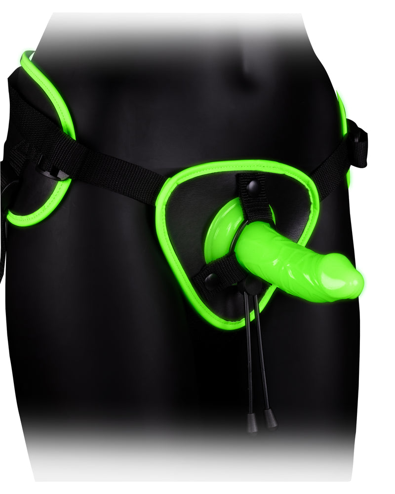 Bonded Leather Strap-on With Silicone Dildo 5.7 Inch - Glow in the Dark