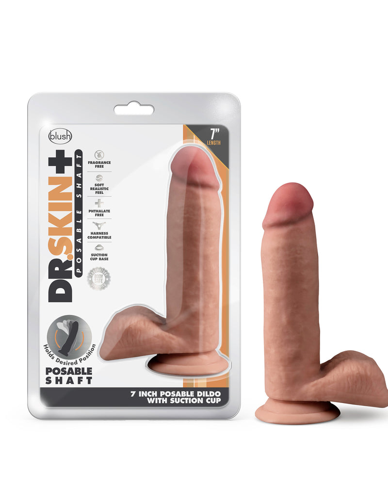 Dr. Skin Plus - 7 Inch Posable Dildo With Balls - Mocha