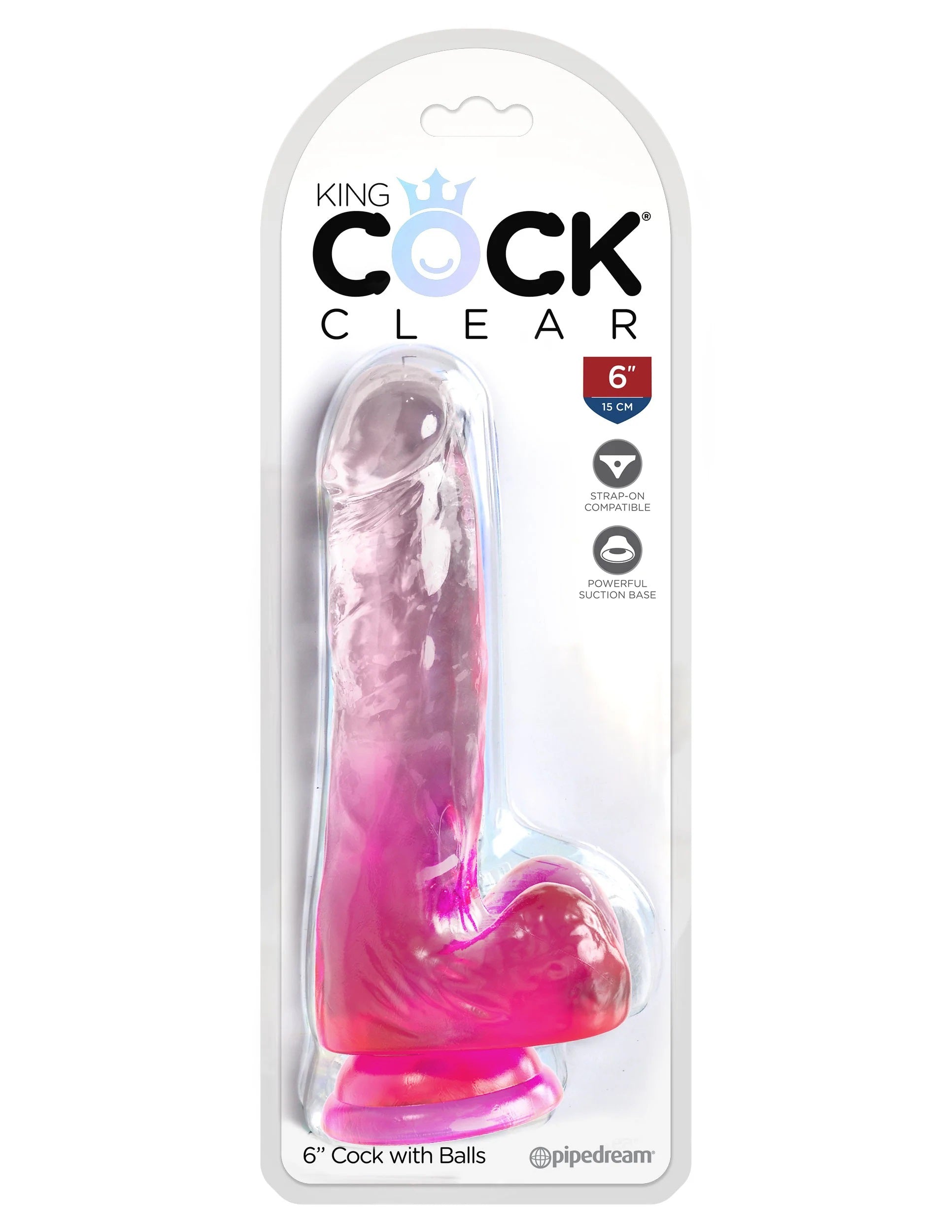 "King Cock Clear 6 Inch With Balls - Pink PD5752-11"