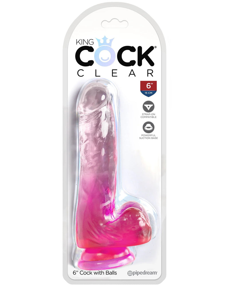 "King Cock Clear 6 Inch With Balls - Pink PD5752-11"