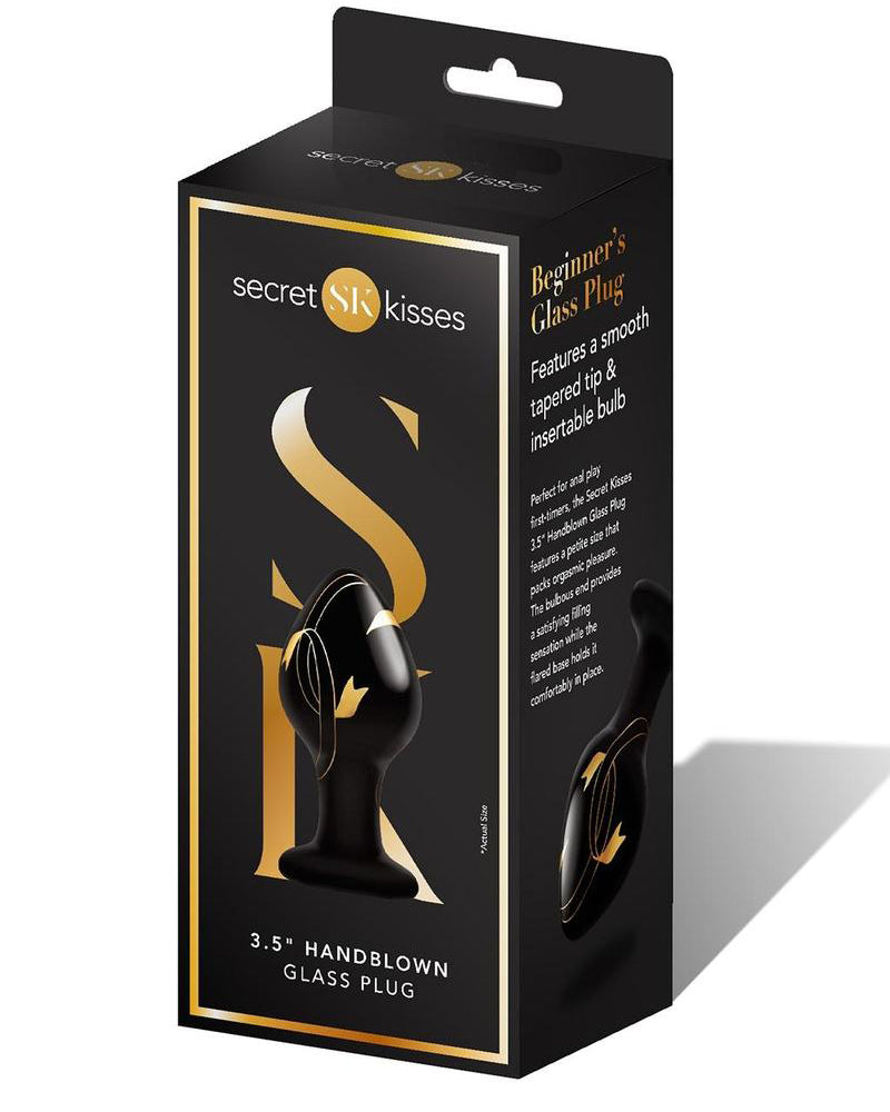 "Secret Kisses - 3.5 Inch Handblown Glass Plug - Black SK-3001"