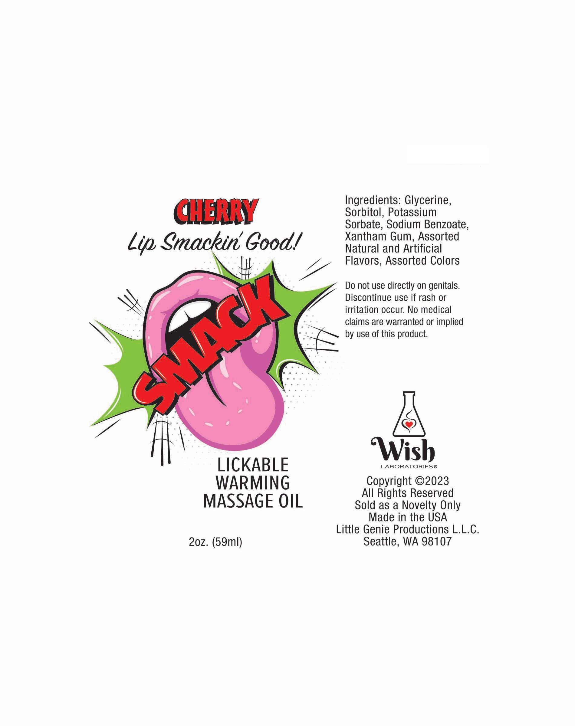 "Smack Warming and Lickable Massage Oil - Cherry 2 Oz LG-BT406"