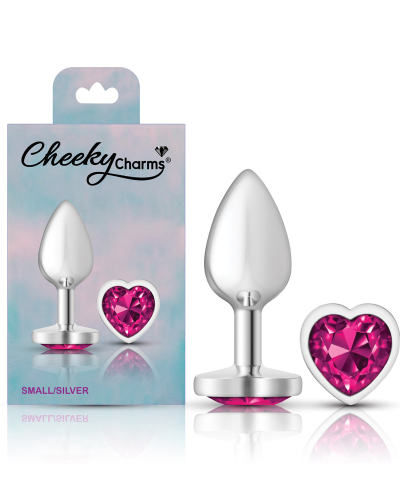 Cheeky Charms-Silver Metal Butt Plug- Heart-Bright Pink-Small