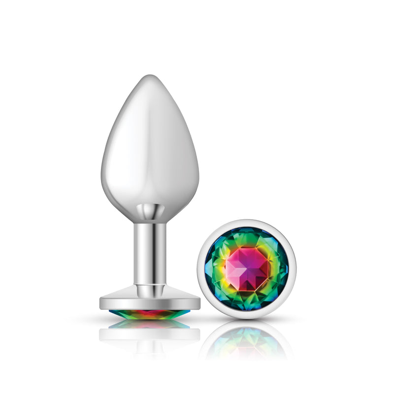 "Cheeky Charms-Silver Metal Butt Plug- Round-Rainbow-Medium VB-CC9118"