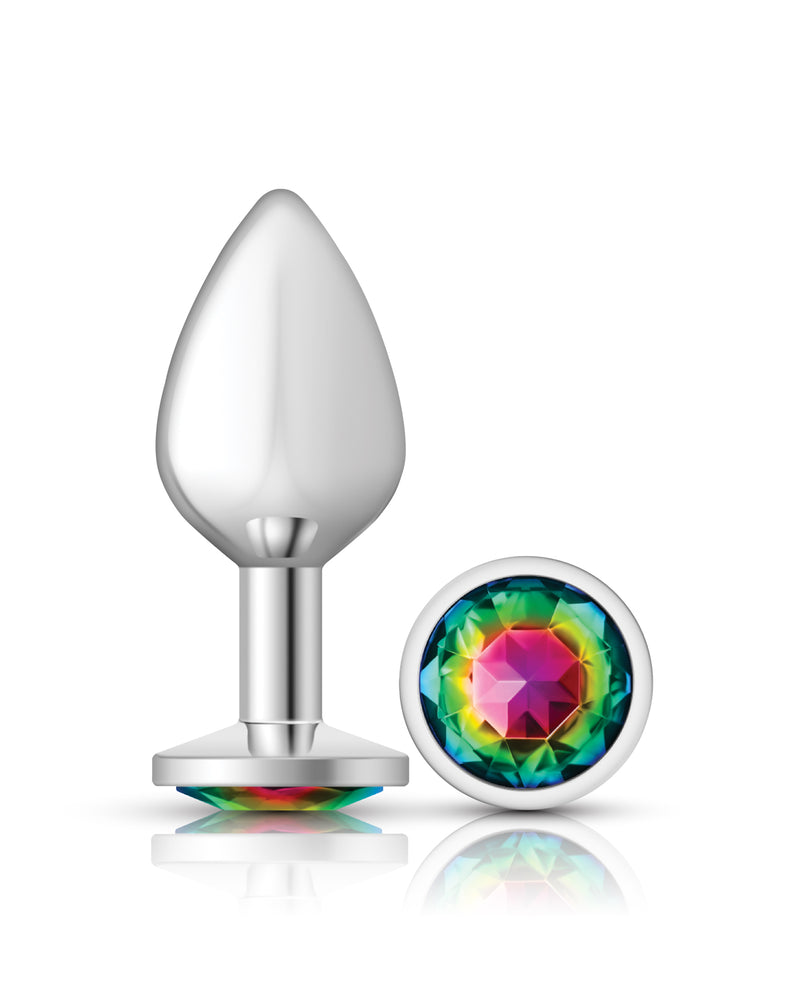 "Cheeky Charms-Silver Metal Butt Plug- Round-Rainbow-Medium VB-CC9118"