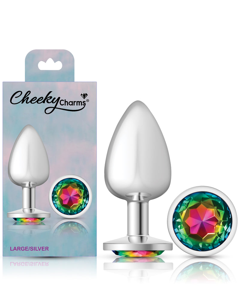 Cheeky Charms-Silver Metal Butt Plug- Round-Rainbow-Large