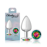 Cheeky Charms-Silver Metal Butt Plug- Round-Rainbow-Large