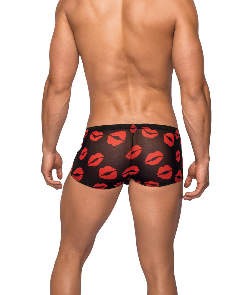 Kiss Me - Mini Short - Large - Sheer Lips Black