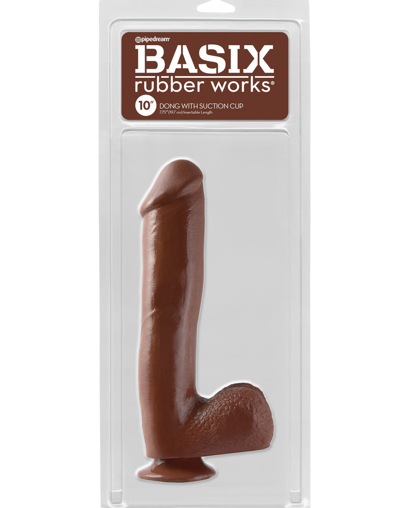 Basix Rubber Works - 10 Inch Dong With Suction - Brown