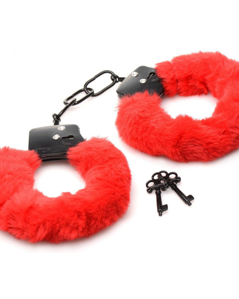 Cuffed in Fur Furry Handcuffs - Red