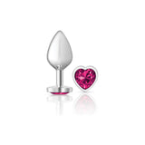 Cheeky Charms-Silver Metal Butt Plug- Heart-Bright Pink-Medium